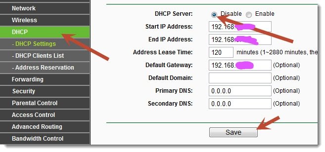 Выключение сервера DHCP на роутерах TP-Link