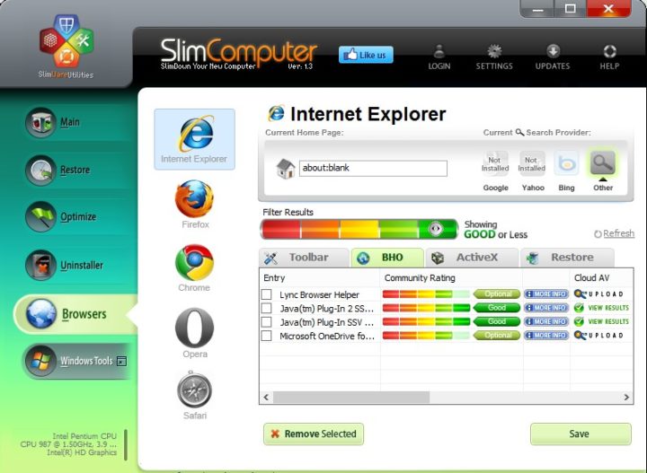 Раздел «Browsers» в SlimComputer