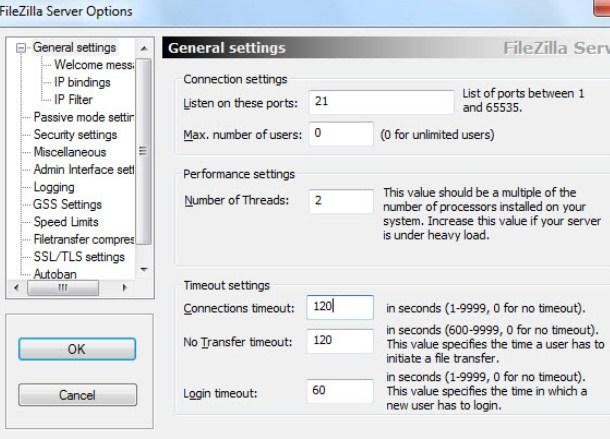 FileZilla Server — параметры входящих подключений